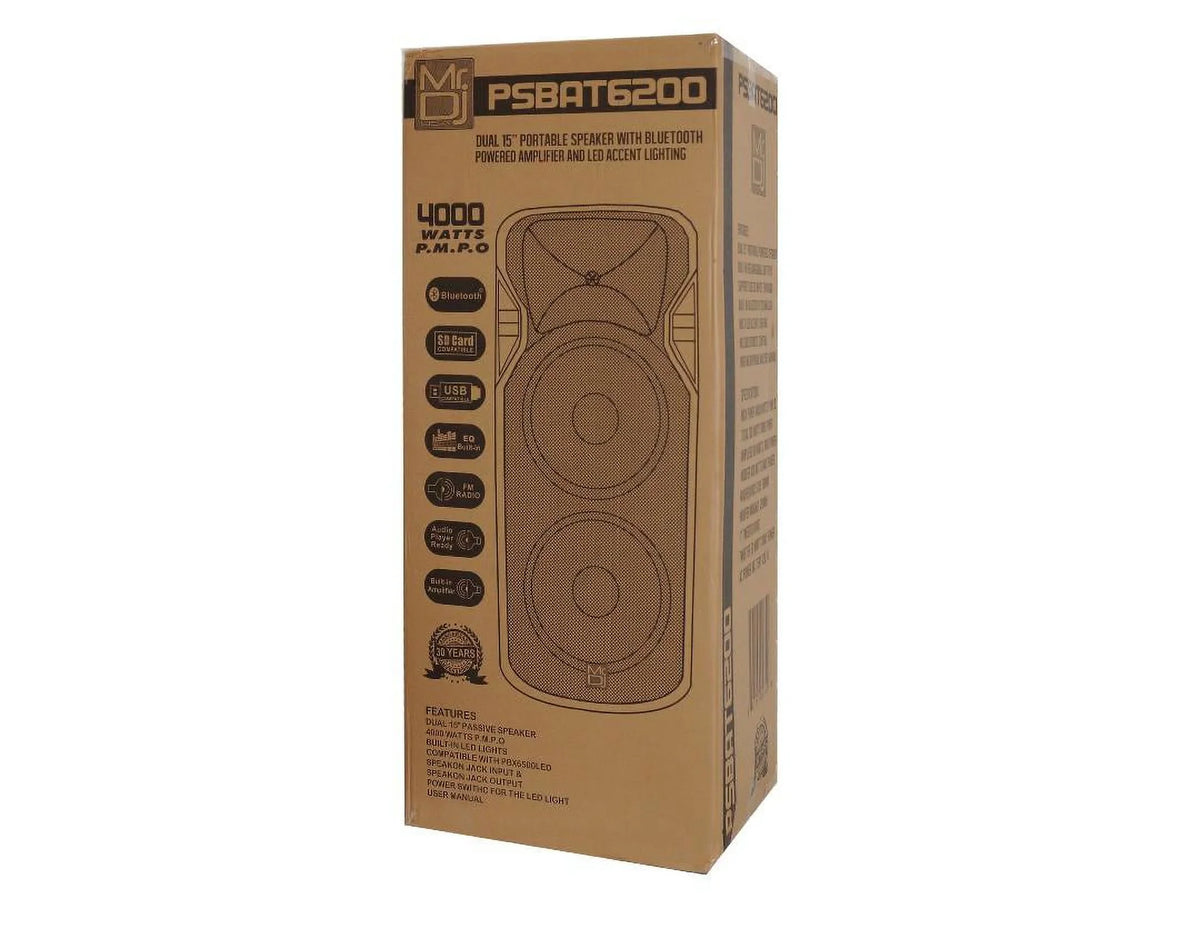 Dual Built-In 4000 Bluetooth Rechargeable Way Battery Watt Speaker Power Party Dj 3 PSBAT6200 15-Inch Mr Max with &