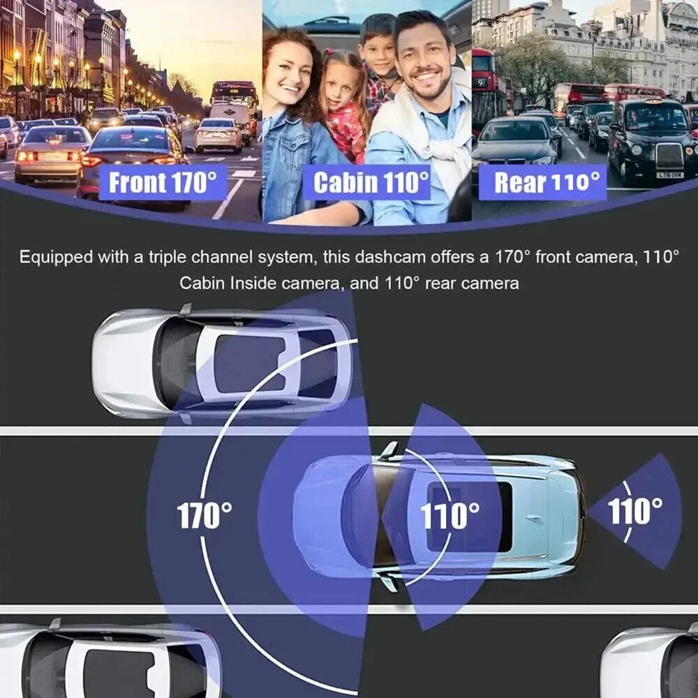G-sensor Cam Lens 1080P Front/Rear/Inside Dash HD Car Dual Camera Video Recorder Paddsun