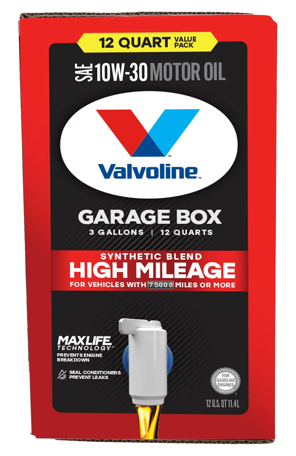 10W-30 MaxLife Valvoline Garage High QT Blend Oil Mileage Motor 12 Box Synthetic