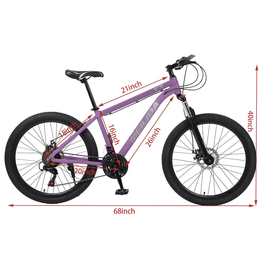 and Brakes, Men's Women's Bike, Disc Mountain, Bike, 26-inch Magnesium Dual Mountain City Frame，Purple HALJEN Alloy 21-speed
