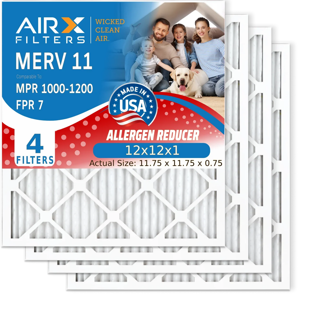 AIRX Air 1200 AIR. 12x12x1 FPR MERV Comparable USA MPR 7 FILTERS Pleated CLEAN Made WICKED by 1000, to 12x12x1 MPR Conditioner Premium Filters Filter HVAC Air Filter & Electrostatic Pack 4 11 Furnace