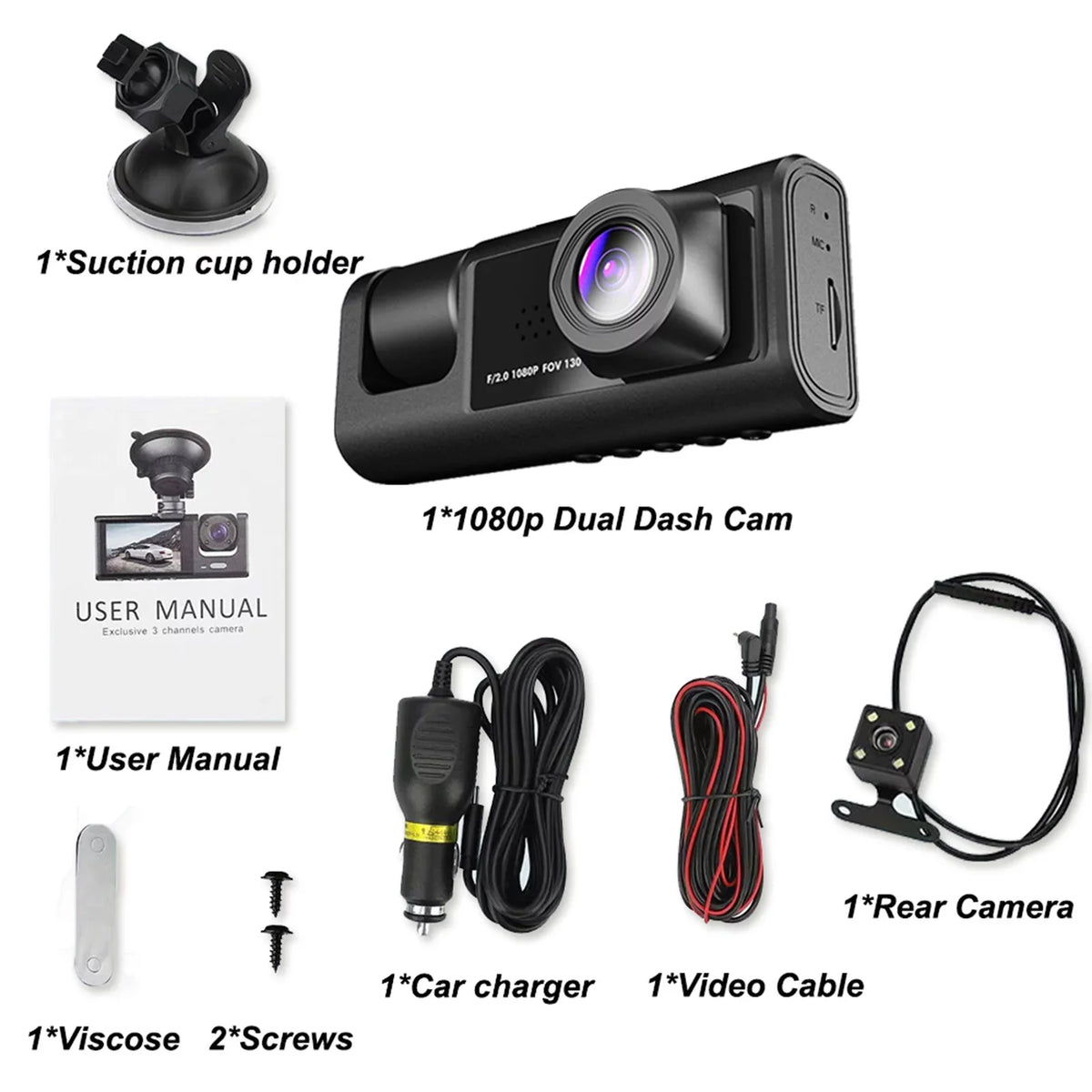 1080P+720P+480p Camcorder Auto Front Video Car Car Recorder Cameras Inside Andoer 3 Cam Mirror Safety Camera Recording Vision and Rear Rearview Dash Driving Night Recorder Car