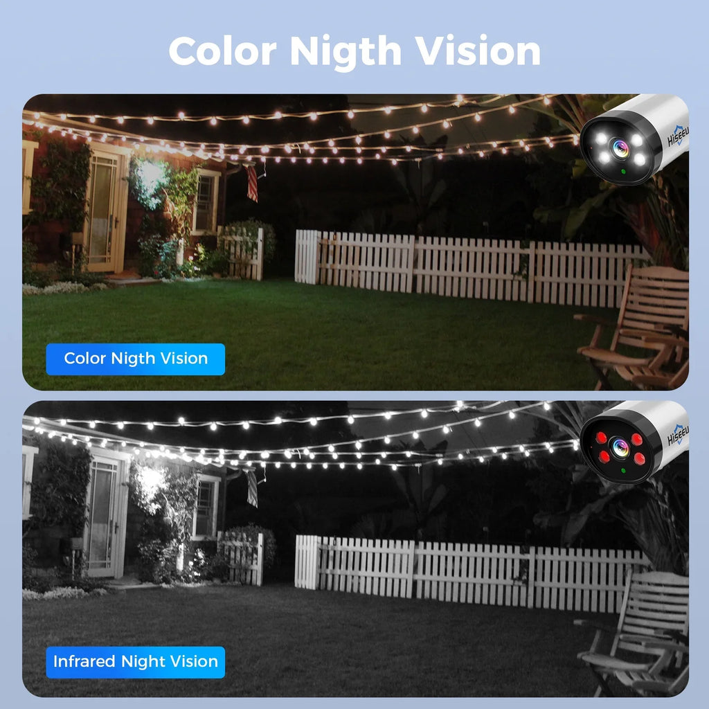 Vision, Color Night Wireless 3MP Security Wi-Fi Way Hiseeu for HDD Camera Indoor Motion No System, Detection,2- Outdoor, Audio,IP66 Waterproof,