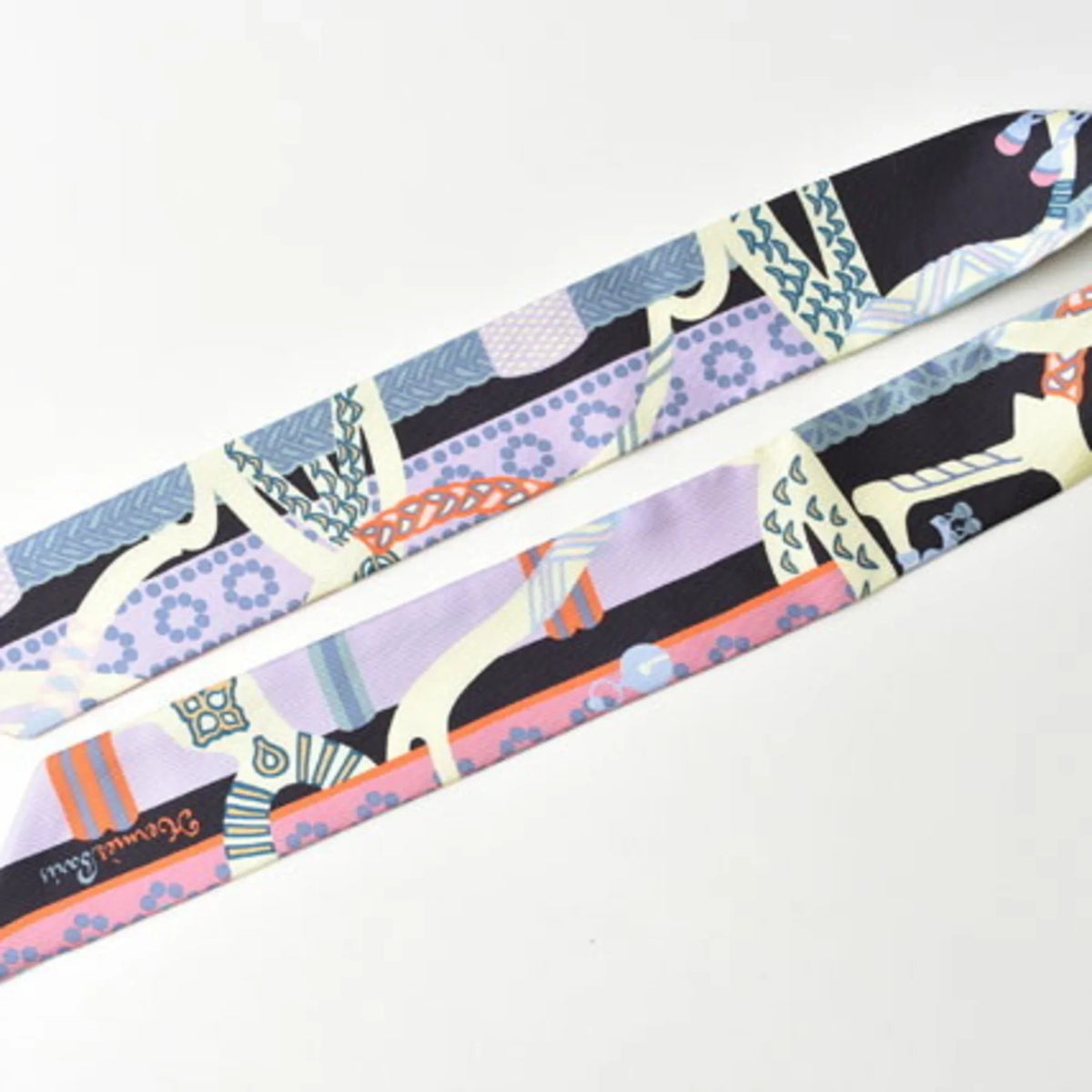Orange Blue Light Twilly Muffler Silk Scarf (Good) Purple HERMES Pre-Owned Hermes Twill