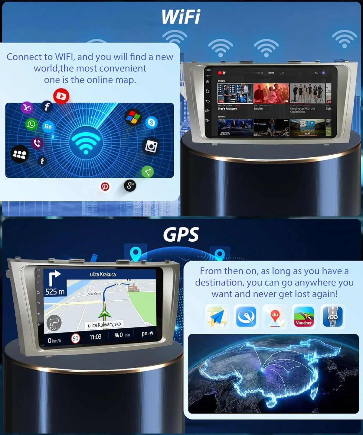 GPS Android + 9 WiFi Screen Bluetooth Camera SWC Backup Camry USB Car Radio Camry Navigation 2G+32G Car Toyota Inch Stereo Touch FM Android 2006-2011, Carplay THONZER Auto for Radio