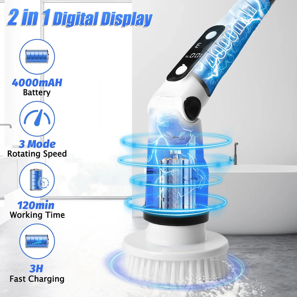 8 Kitchen Brush Tub Brushes Heads,Shower Cleaning Brush with Scrubber, Household Long Tile Handle WLRETMCI Scrubber with Spin for Cleaning Car Floor Electric Cordless Bathroom