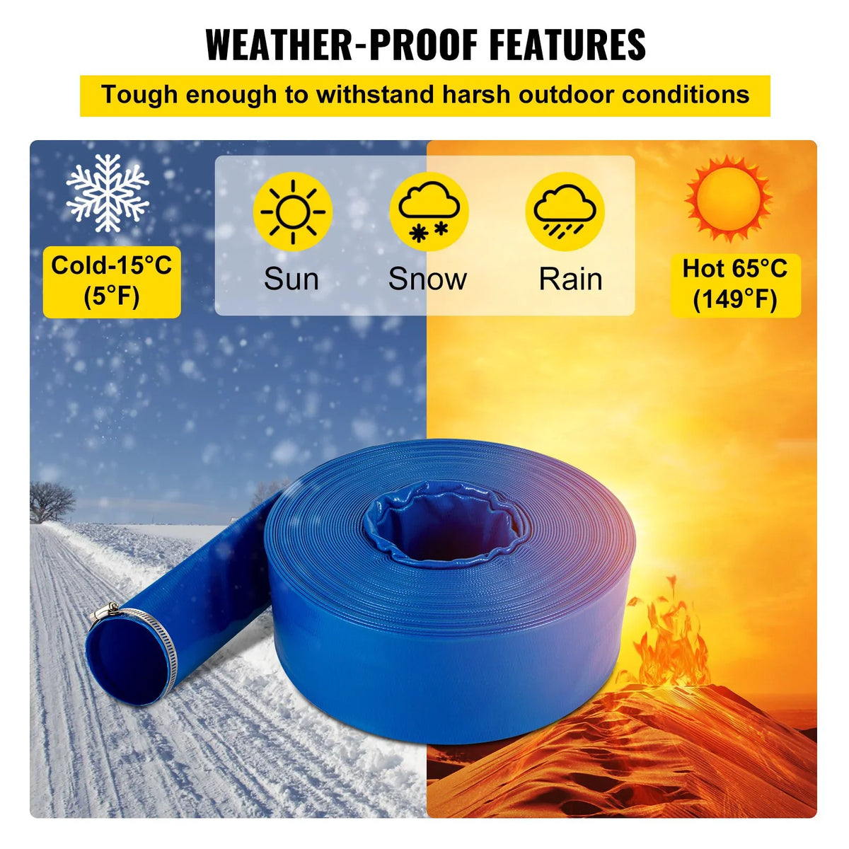 Blue Ideal Clamps, Hose, Discharge for & VEVOR Weather-proof Heavy Flat Lay 105', & Swimming Fabric Transfer, with Water 1-12" Hose, Backwash Hose Drain Burst-proof, Pool Duty x