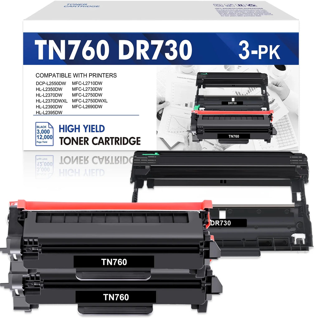 TN730 HL-L2350DW Drum and Toner TN-760 (2x DR-730 Cartridge DR730 Unit Brother MFC-L2710DW Drum Printer Compatible for ) Toner, Set Unit TN760 MFC-L2690DW DCP-L2550DW 1x
