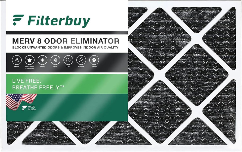 Filterbuy 20x30x1 Activated HVAC Eliminator Furnace 8 Pleated Air Filters Carbon AC with Odor (1-Pack) MERV