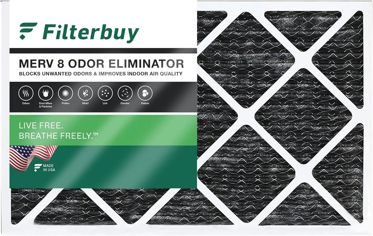 Filterbuy 20x30x1 Activated HVAC Eliminator Furnace 8 Pleated Air Filters Carbon AC with Odor (1-Pack) MERV