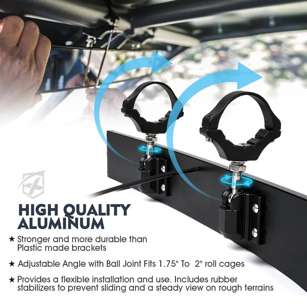 UTV 1.75"-2" Rollbars View Fits 17.5" Lights W/ Integrated Mirror Xprite Curved Rear LED