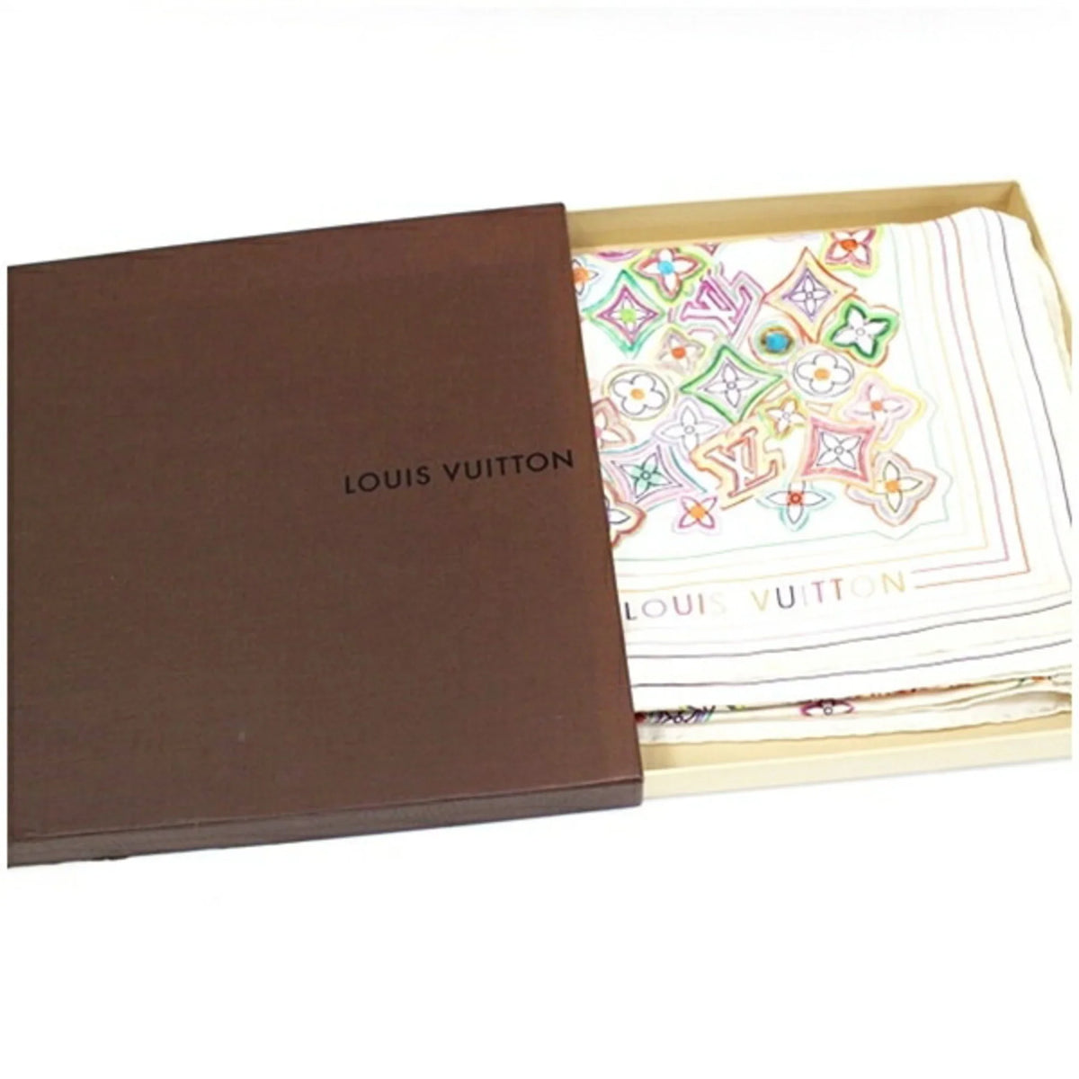 Multicolor Monogram Muffler Louis White Women's Pre-Owned Silk x (Good) Vuitton Scarf
