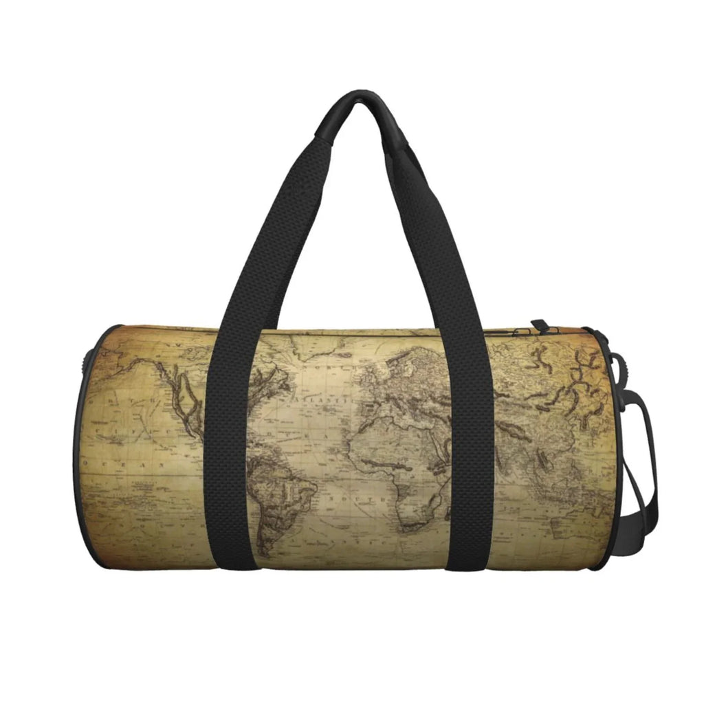 Bag Vintage Sports with Luggage and Gym Pocket Compartment Capacity Cylinder Bag Travel World Coaee Waterproof Large Bag Map