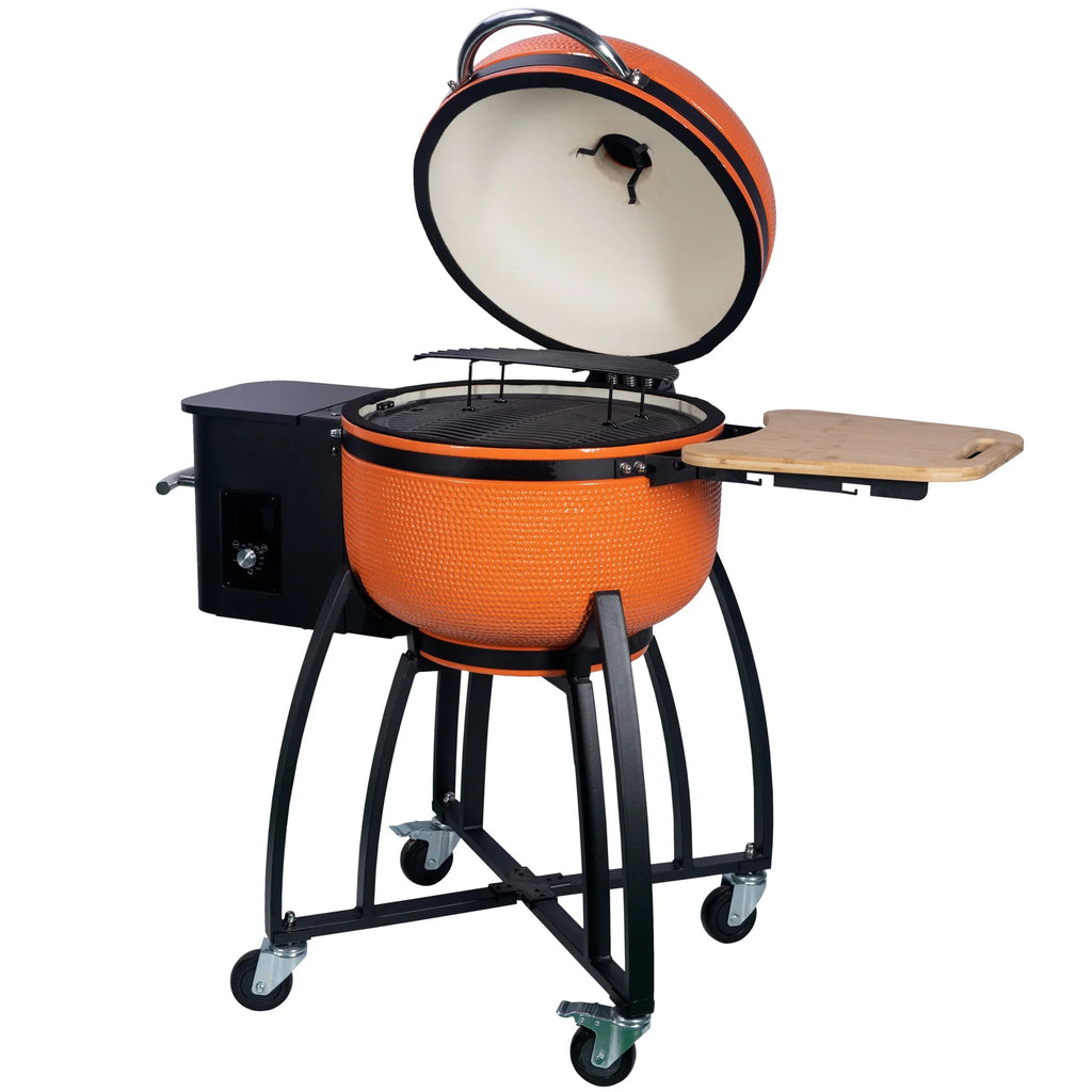 Smoked Outdoors for Double 19.6" with Roasted Grill 24 4-in-1 Patio,Orange BBQ Ceramic diameter Pellet Liner Gridiron Pan-roasted "Ceramic