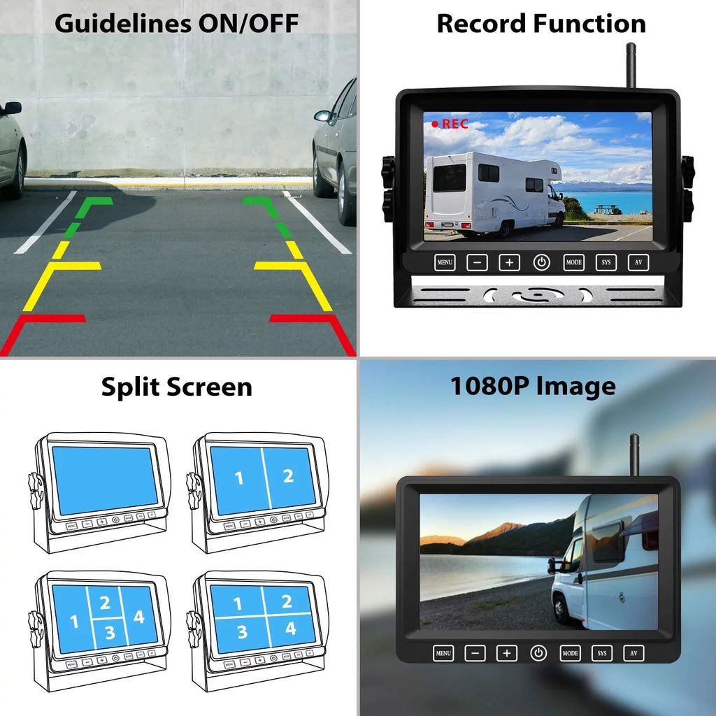 Digital Camper System for CM2 Truck Trailer 1080P Camera Rear Rearview Monitor with Cam Operation RV Xroose Motorhome Dual AHD View Wireless 7” Button Long Backup DVR Touch Range Signal Side with