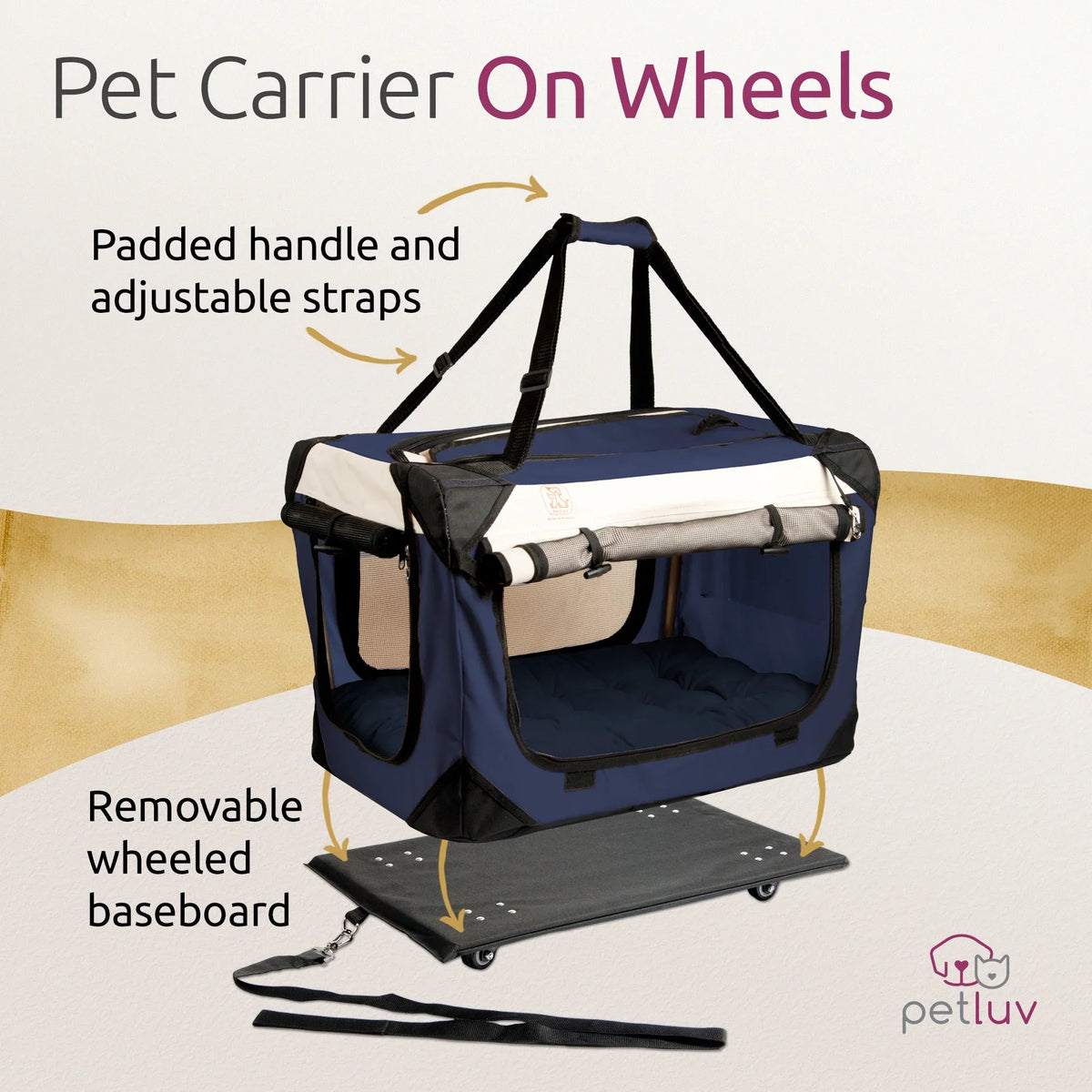 Zippers, Wheels, Crate Privacy Bed, Rolling Plush Travel Windows Soft Cat Sided, Detachable, PetLuv & Pull-Along & on Dog Carrier Locking