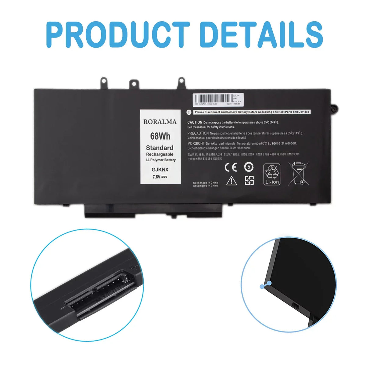E5490 DY9NT 5288 5491 Series Precision Notebook 3520 3530 68Wh Dell 451-BBZG E5480 Laptop for Latitude 5580 5591 5495 Battery 5480 Dell 5280 5488 E5580 5490 5590 5YHR4 15 E5590, GJKNX GD1JP