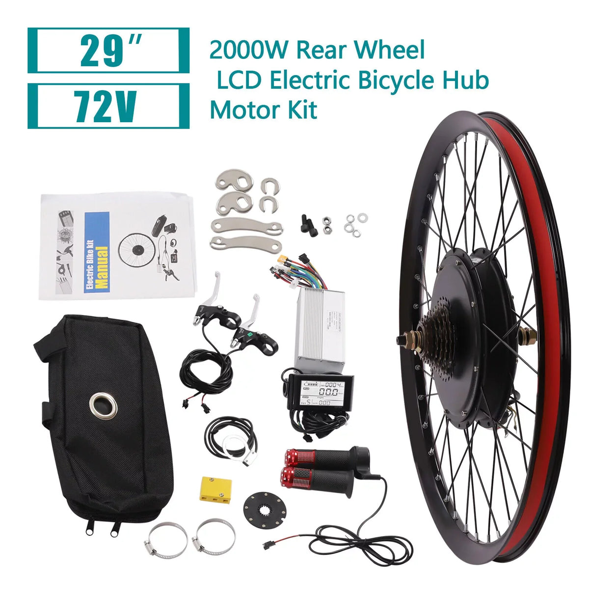 Bicycle And 2000W 72V Rear LCD Motor+ E-bike Kit Conversion Wheel DENEST Electric 29"