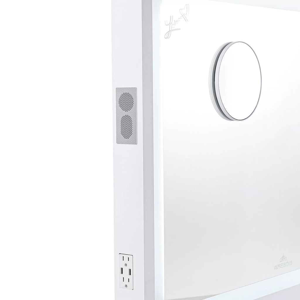 Switch, Impressions Liane Vanity or Pro 3X Makeup Mirror for Mirror Mirror Metal Speakers V. Wall Frame Magnified Desk with and Mount and (White) Lighted with Tabletop Dimmer Outer