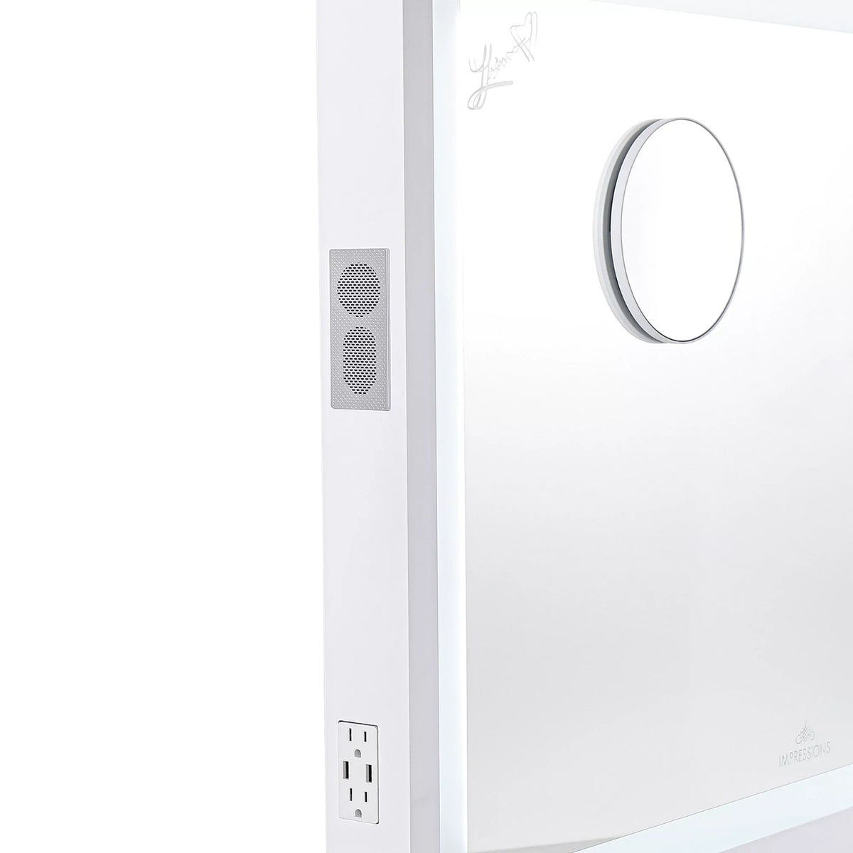 Switch, Impressions Liane Vanity or Pro 3X Makeup Mirror for Mirror Mirror Metal Speakers V. Wall Frame Magnified Desk with and Mount and (White) Lighted with Tabletop Dimmer Outer