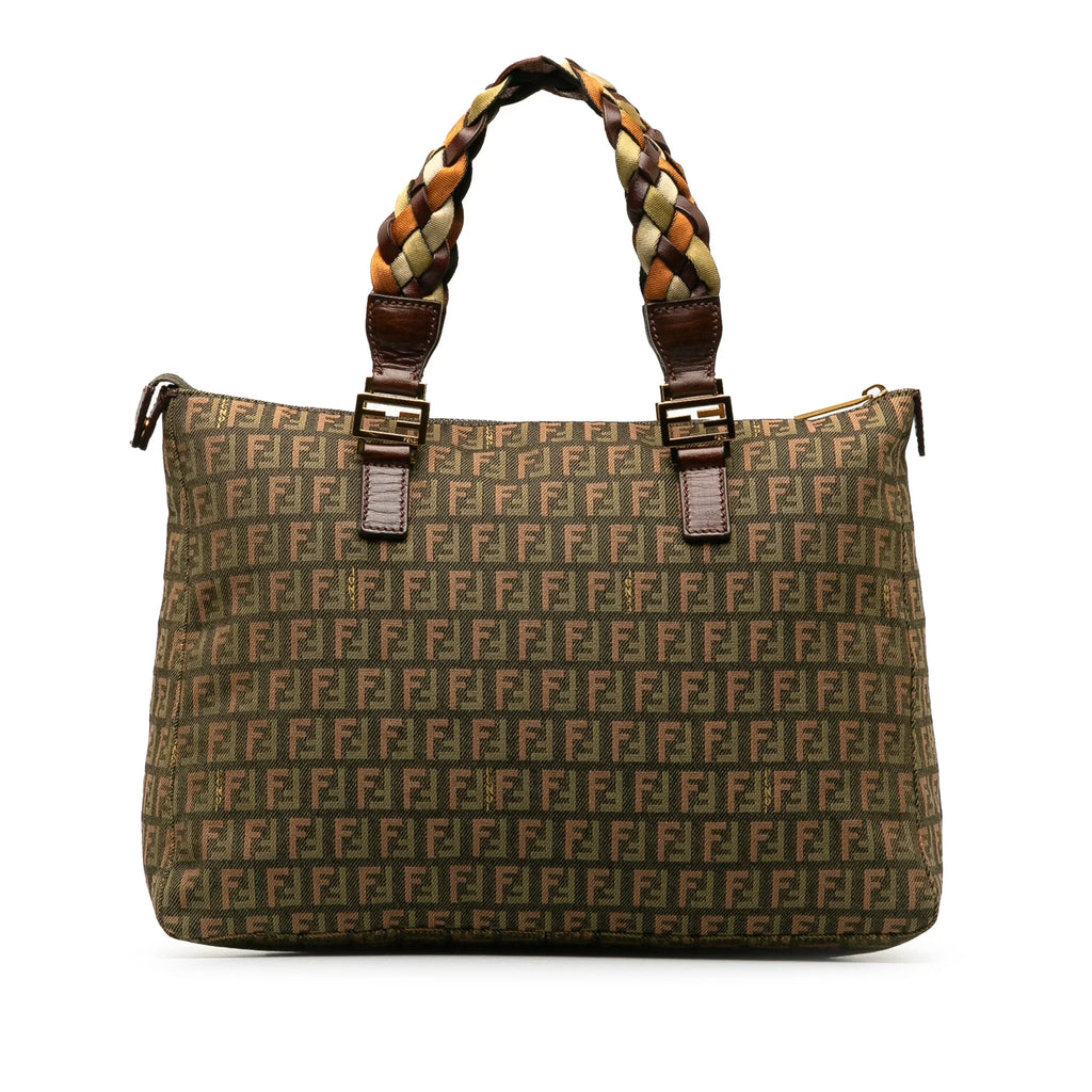 Bag Tote Tote (Good) Zucchino Pre-Owned Unisex Roll Braided Fendi Canvas Authenticated Fabric Green