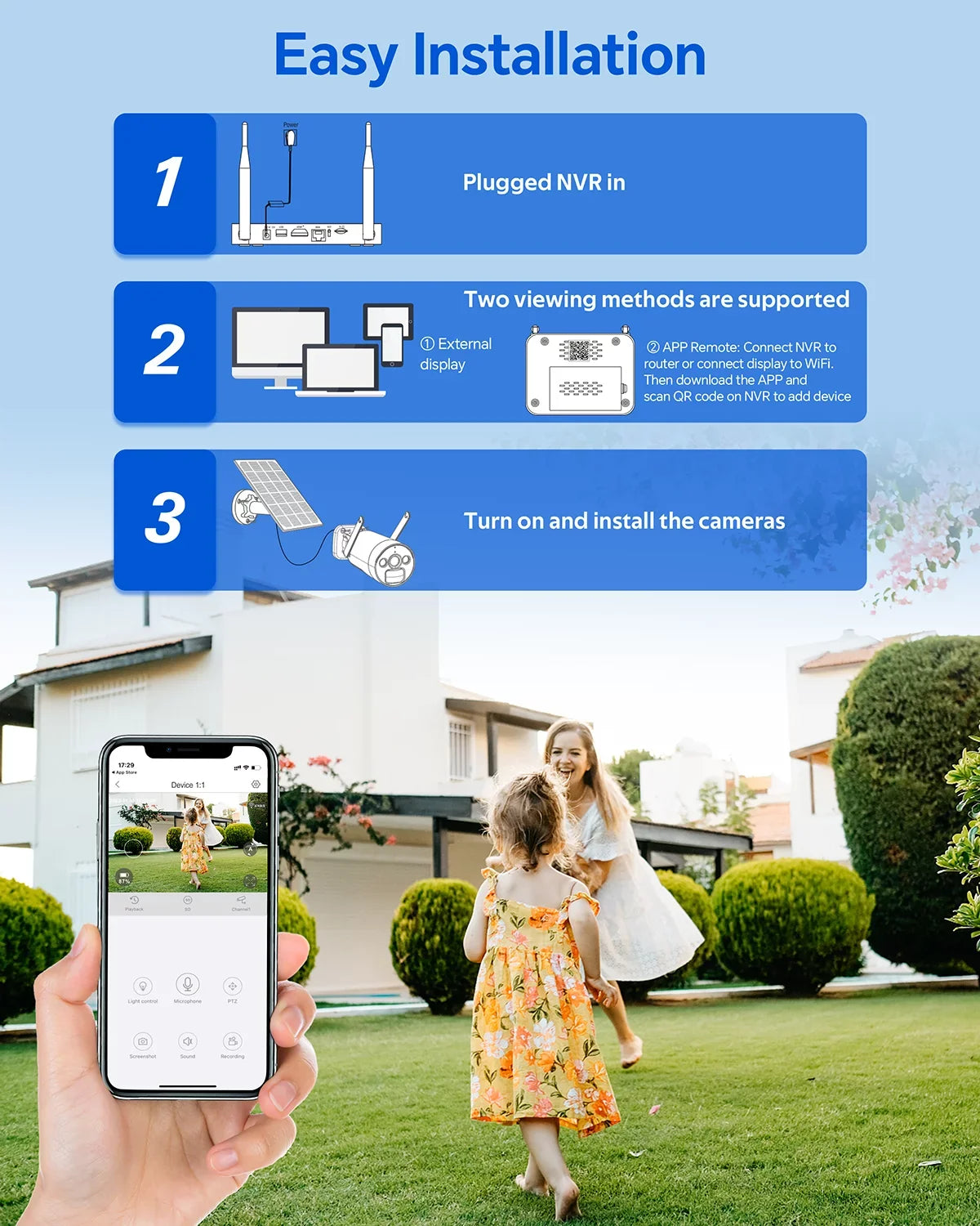 Toguard Solar Battery Surveillance Connector Bullet System SC17 HDMI Outdoor Camera 10CH 6 NVR Pcs Security 2K/4MP WiFi Wireless Camera