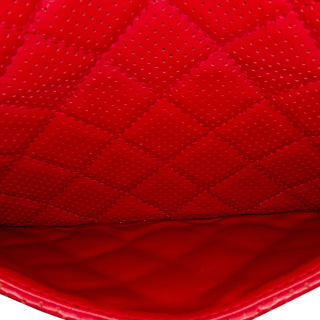 Leather Red (Good) Shoulder Pre-Owned Unisex Classic Authenticated Jumbo Perforated Lambskin Bag Single Chanel Flap