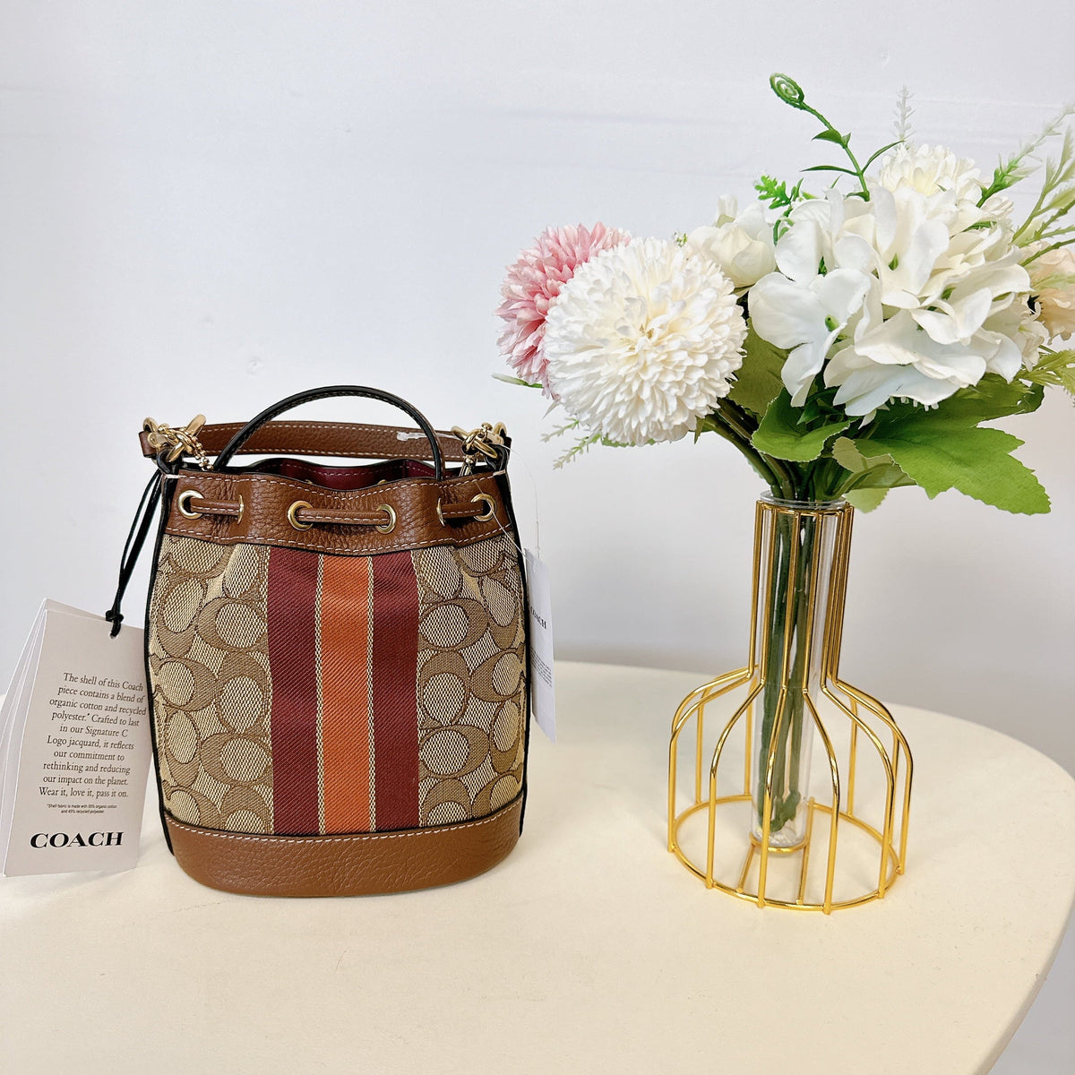 Mini COACH IN Bag SADDLE Dempsey Bucket KHAKI MULTI C8322