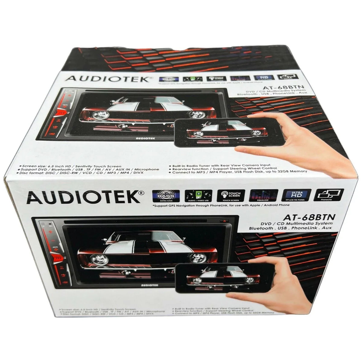 AT-68BTN Link+ License Bundle Rear 6.2" Touch Audiotek Camera Plate Mirror Radio Screen