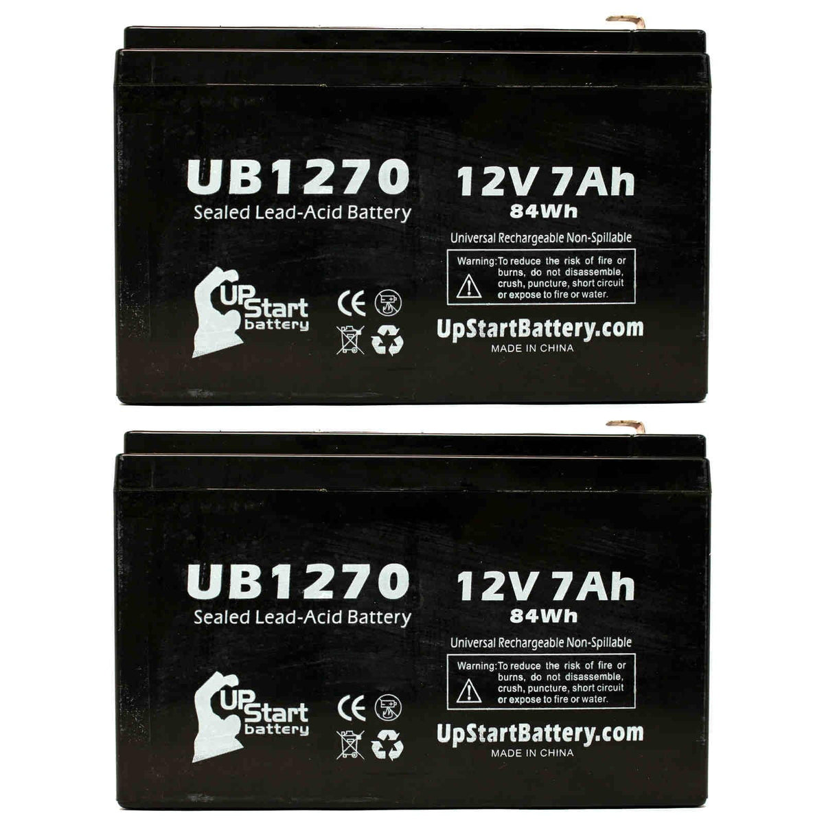 to Universal 4 Replacement - - Battery F1 2x UB1270 Terminal Includes 7000mAh, F2 Upsonic Pack AGM, Adapters Compatible (12V, Battery F1 Acid Sealed Terminal, PCM200 Lead SLA) - 7Ah,