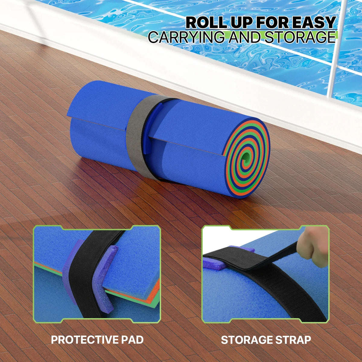 Tear-Resistant XPE Mat River Recreation Float Water for Water Activities, Magshion Water Lily Floating 6x2ft Lake Pool 3-Layer Pad, Ocean Pad Foam Outdoor Floating Blue Mat,