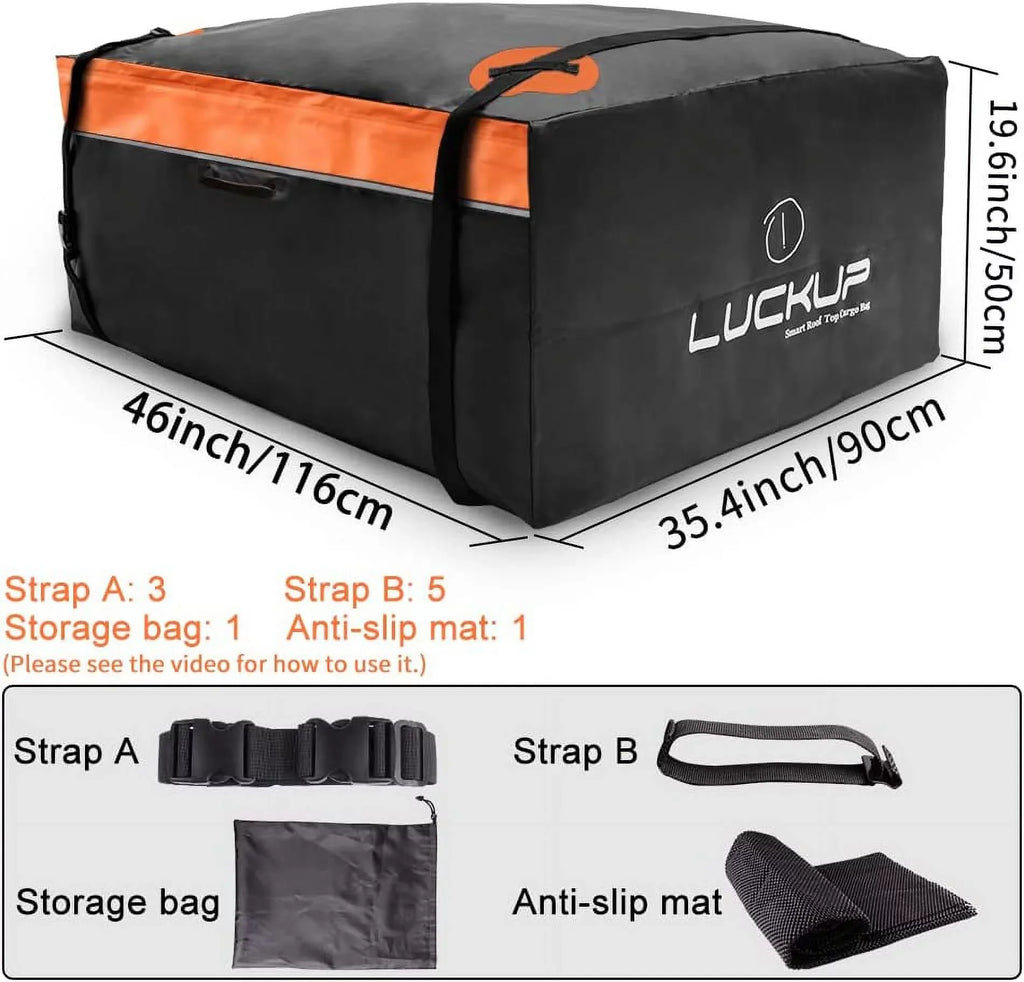 Car Models Bag,18.5 Buckles, & and All Anti-Slip with &Durable Mat, Compatible ( LUCKUP Cargo Straps Rack Rooftop Wide for Waterproof Cubic Heavy Ft Roof Orange) Carrier Car Duty Box,