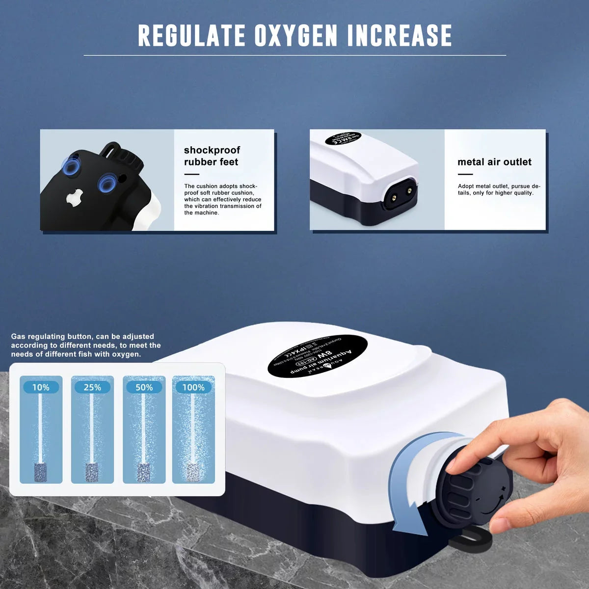 Fish Pump Air Gallons Adjustment Pump 120 Aerator 30 Oxygen 2X Quiet Oxygen - Tank, for 75GPH Output