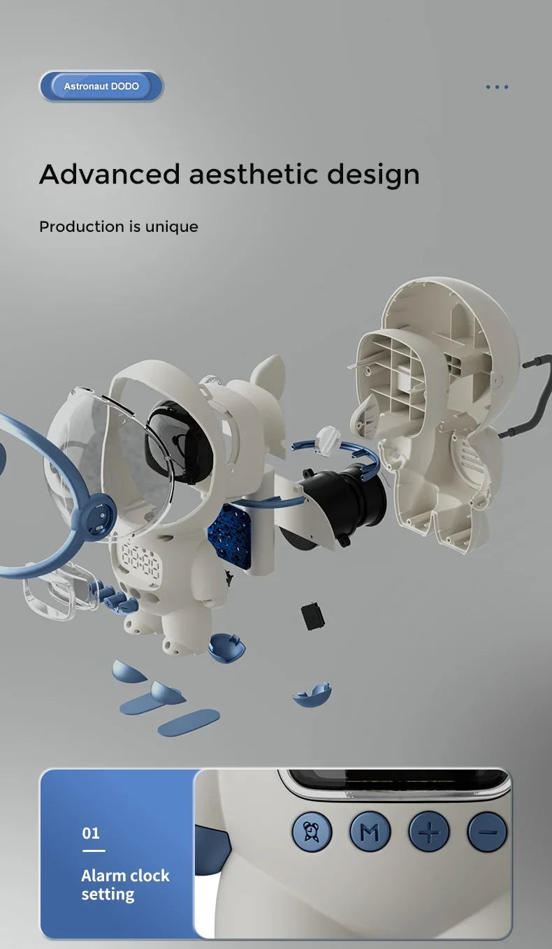 with Bluetooth Astronaut-Shaped Sleep Clock, Support Speaker Night Card TF and Radio, Smart Alarm, Light FM