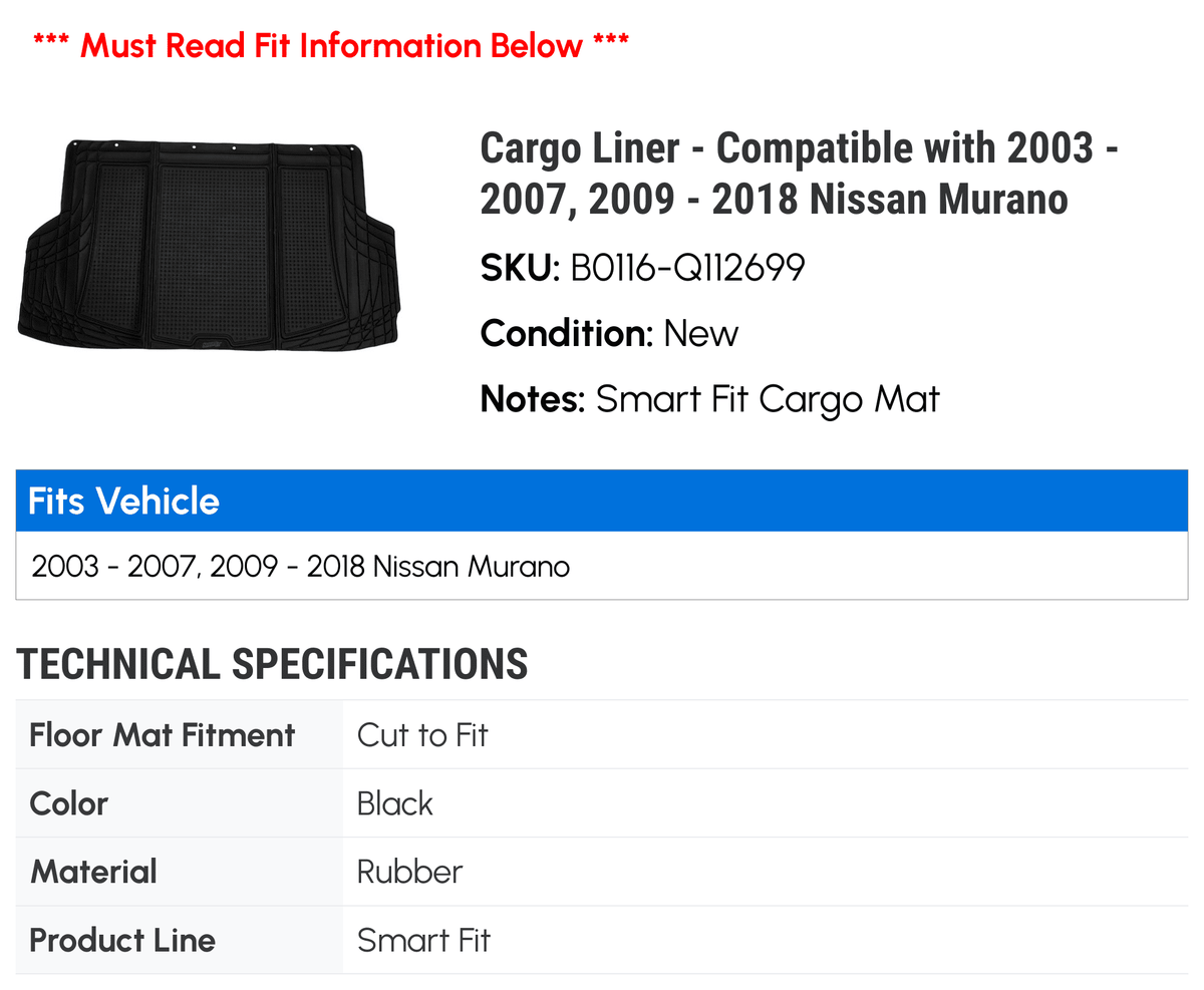 2003 2006 2004 Liner Murano Cargo 2018 2007, 2015 2010 2016 Nissan 2005 Compatible 2011 - 2009 - with - 2017 2013 2014 2012