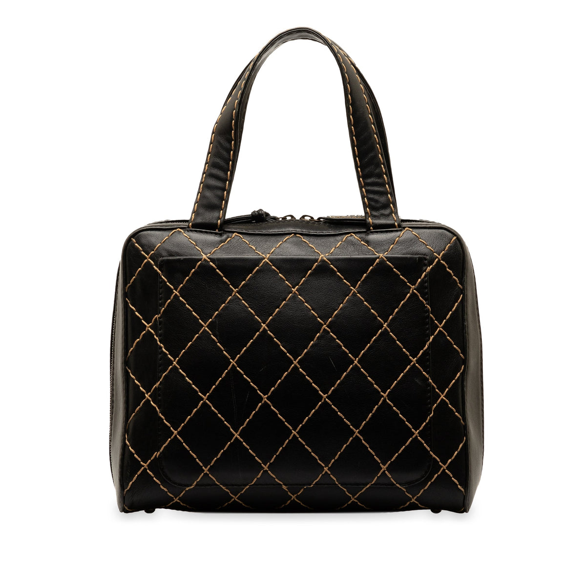 Lambskin Unisex Handbag CC HandleBag Wild Authenticated Leather Top (Good) Chanel Stitch Pre-Owned