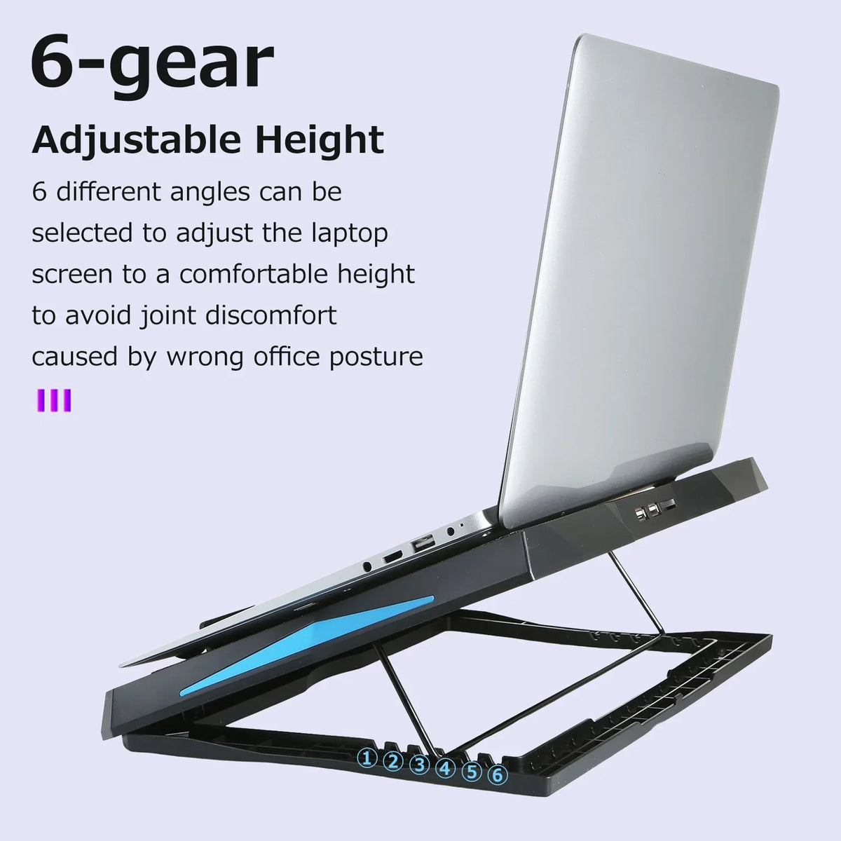 Laptop with Foldable Stand Low Height Noise Fans, and Operation Cooling 6 Adjustable