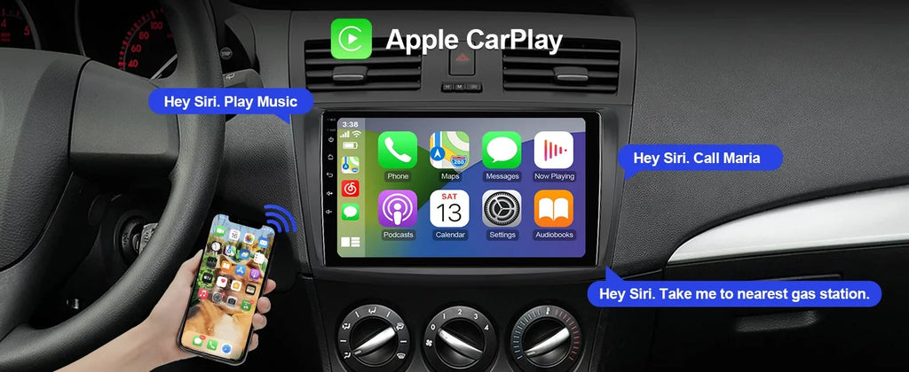Double Android Built-in stereo Din 3 Carplay/Android 2011 Car Wireless Radio 10 9 Auto/GPS/Bluetooth/FM/AUX-in/Steering Control 2012 2+32G Mazda 2013 for 2010 Wheel Inch TouchScreen with Backup Camera