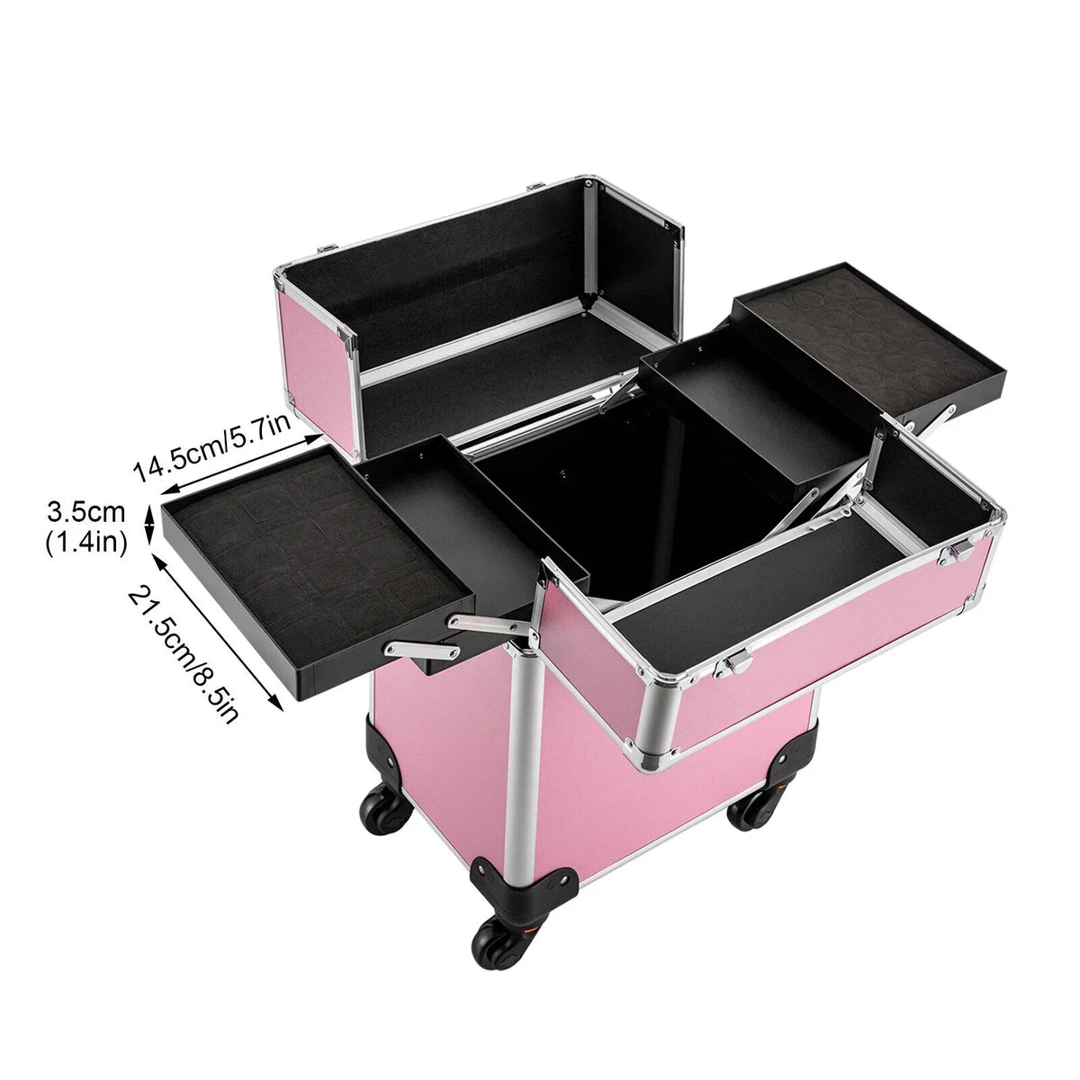 Trolley Wheels Professional Cosmetic Rolling Train 4-Tier Miumaeov Makeup Case Organizer Storage Makeup with