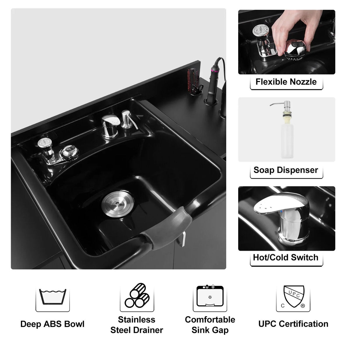 Artist Hair USB,Hair Salon Dryer Trap,Drawer() hand Beauty Sink Station Holes,P Backwash with Shampoo