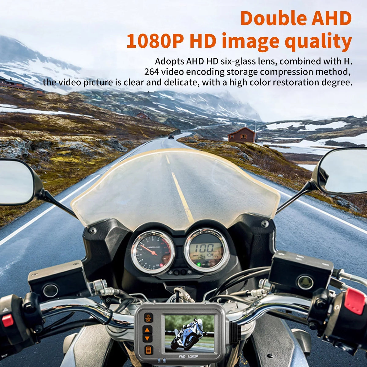 Cam,WiFi Camera Recording Vision card 1080p Htovila Waterproof Dual Motorcycle Wide Dash Body Night Angle,Parking After Monitoring, Motorbike With storage Timed ,120° Full 32G Flameout