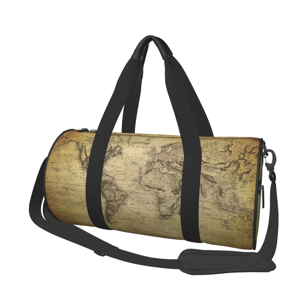 Bag Vintage Sports with Luggage and Gym Pocket Compartment Capacity Cylinder Bag Travel World Coaee Waterproof Large Bag Map