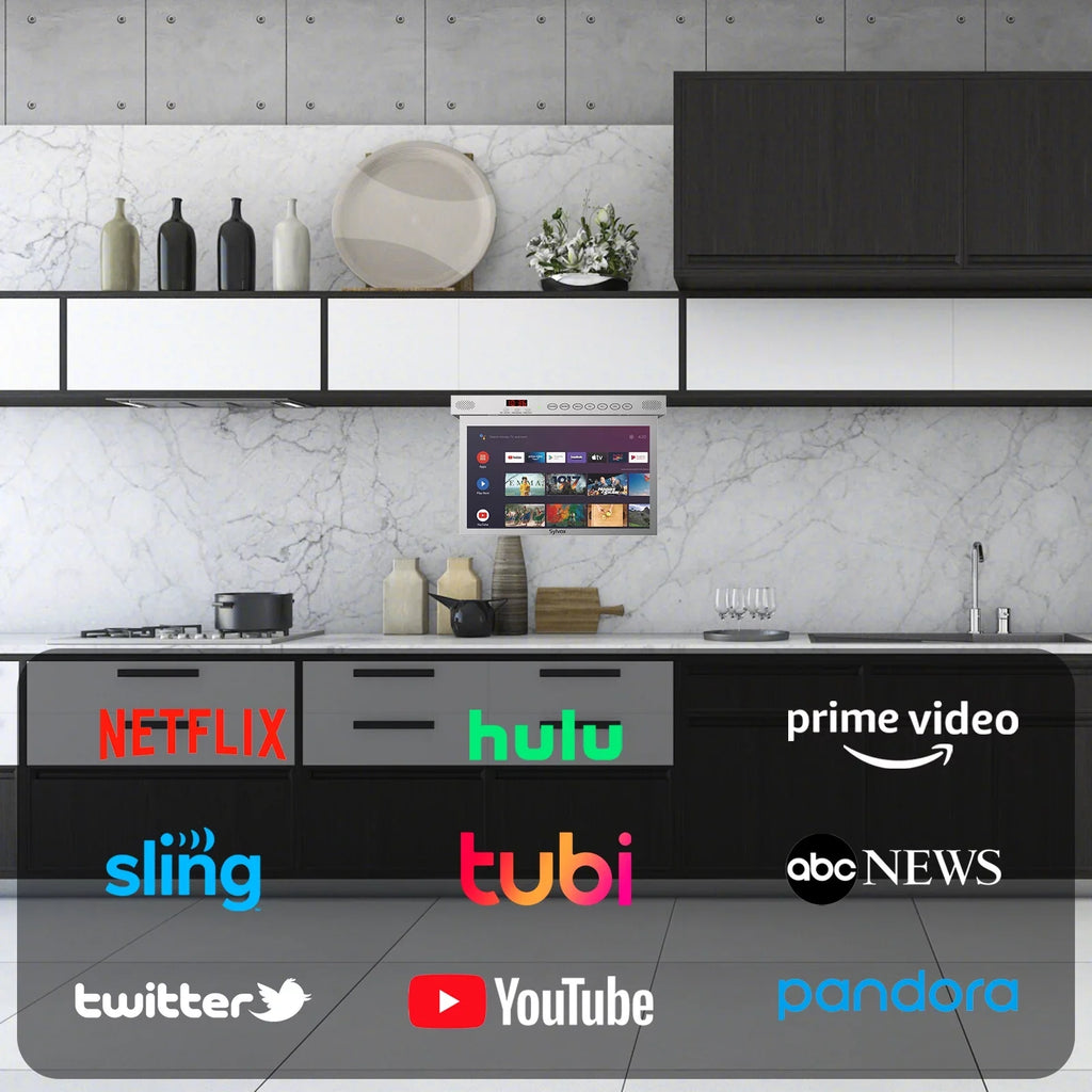 Smart 15.6 SYLVOX inch Bluetooth(Silver） Under Android WiFi Smart TV, Google FHD 1080P Built-in Assistant Cabinet TV Google Play, TV, Kitchen Support