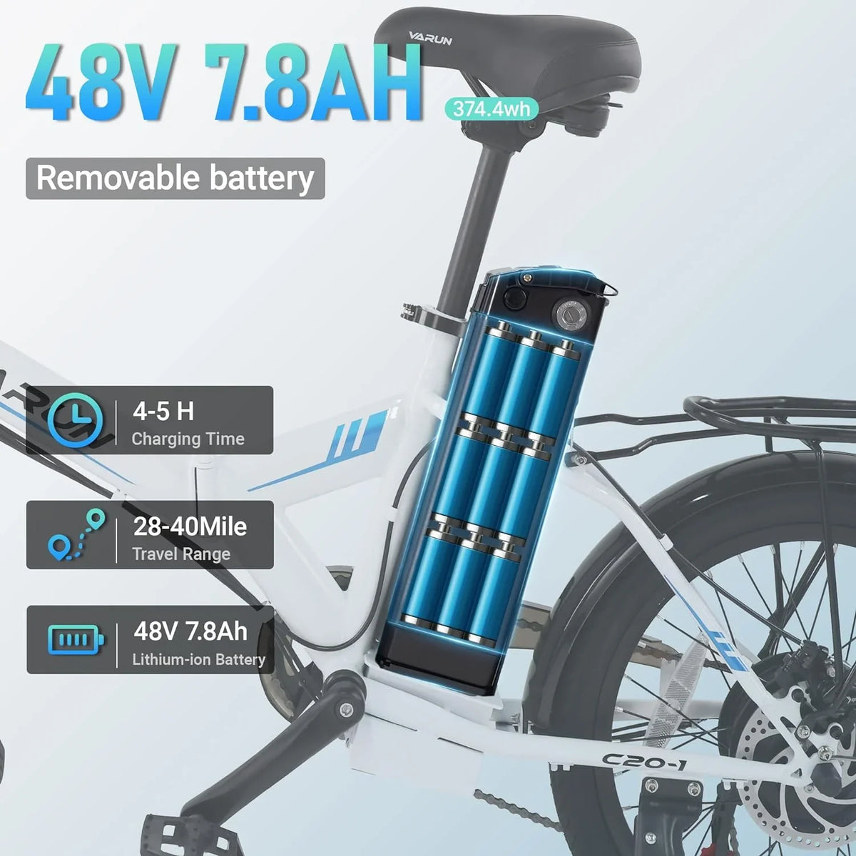 Ebike VARUN Speed 500W for 48V Folding 20MPH Electric Stylish and Lithium 40 Bike 20" Miles - Battery Range Wheels, with
