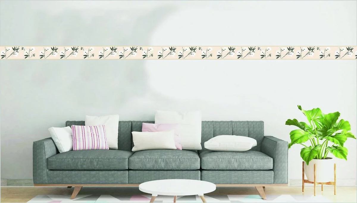 Deco's Wall in, Border Retro Adhesive White Peel Cream 7 Floral ft x 15 and Self Leaves Stick Wallpaper Dundee Design, - Flowers Border and