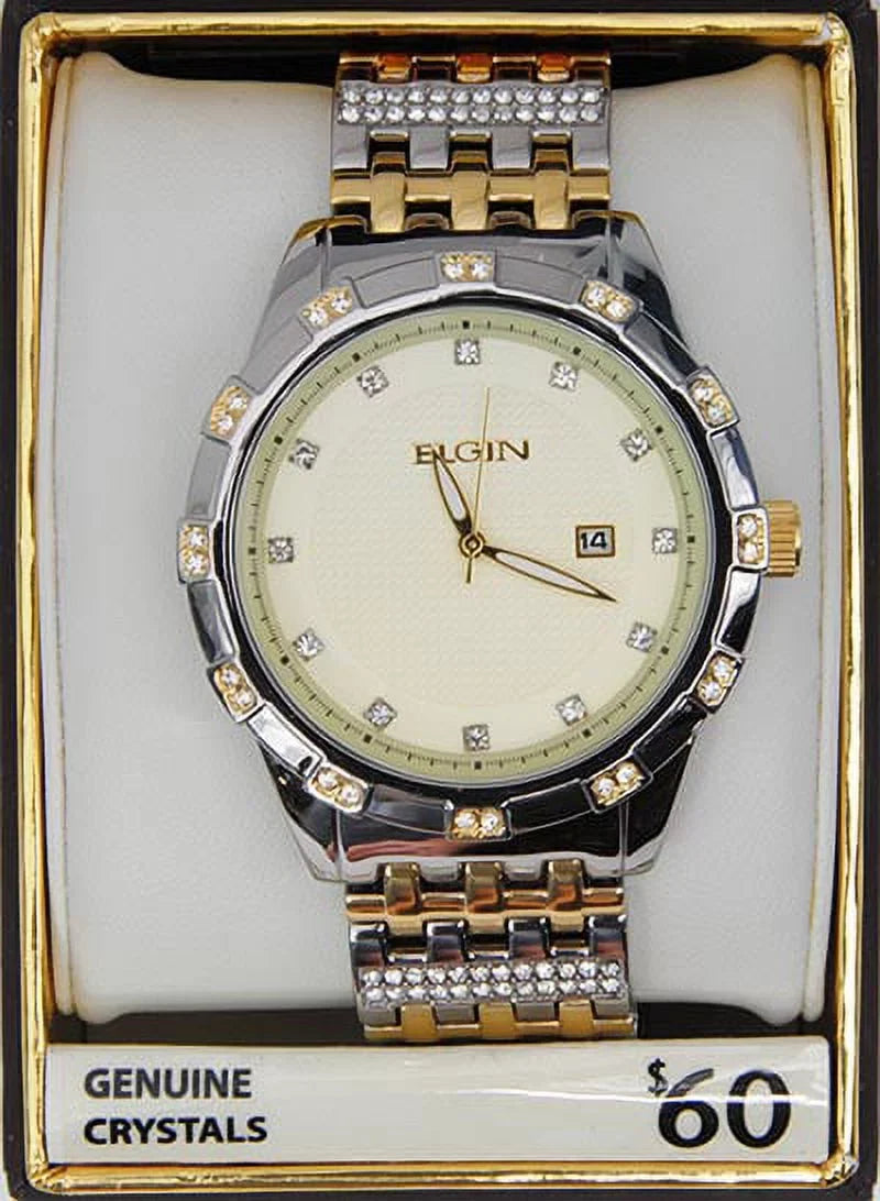 Champagne (FG9100) Bracelet Dial Male Stainless Watch Elgin Crystal Adult Accented Two-Tone Steel