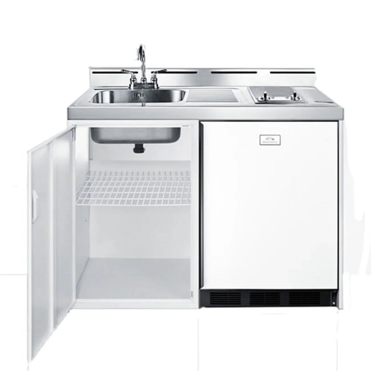 wide storage 2-burner cooktop, sink, refrigerator-freezer, kitchenette with 115V cabinet smooth-top all-in-one 48" and