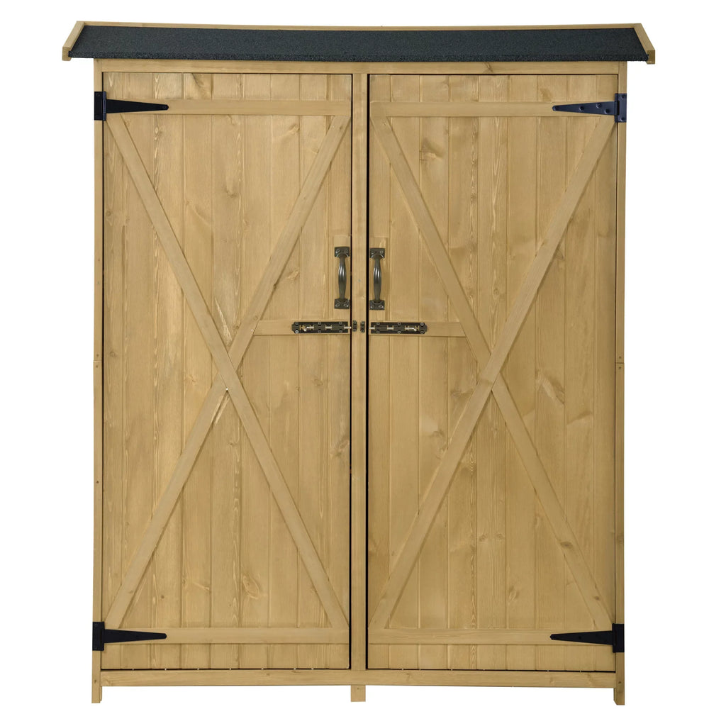 Roof, Outdoor Storage Lockable Shed, 3-tier L Tool Hx4.6ft Shelves Cabinet 5.3ft Wood with Organizer,Garden Asphalt Doors, Storage Double Waterproof Shed Backyard, for Natural