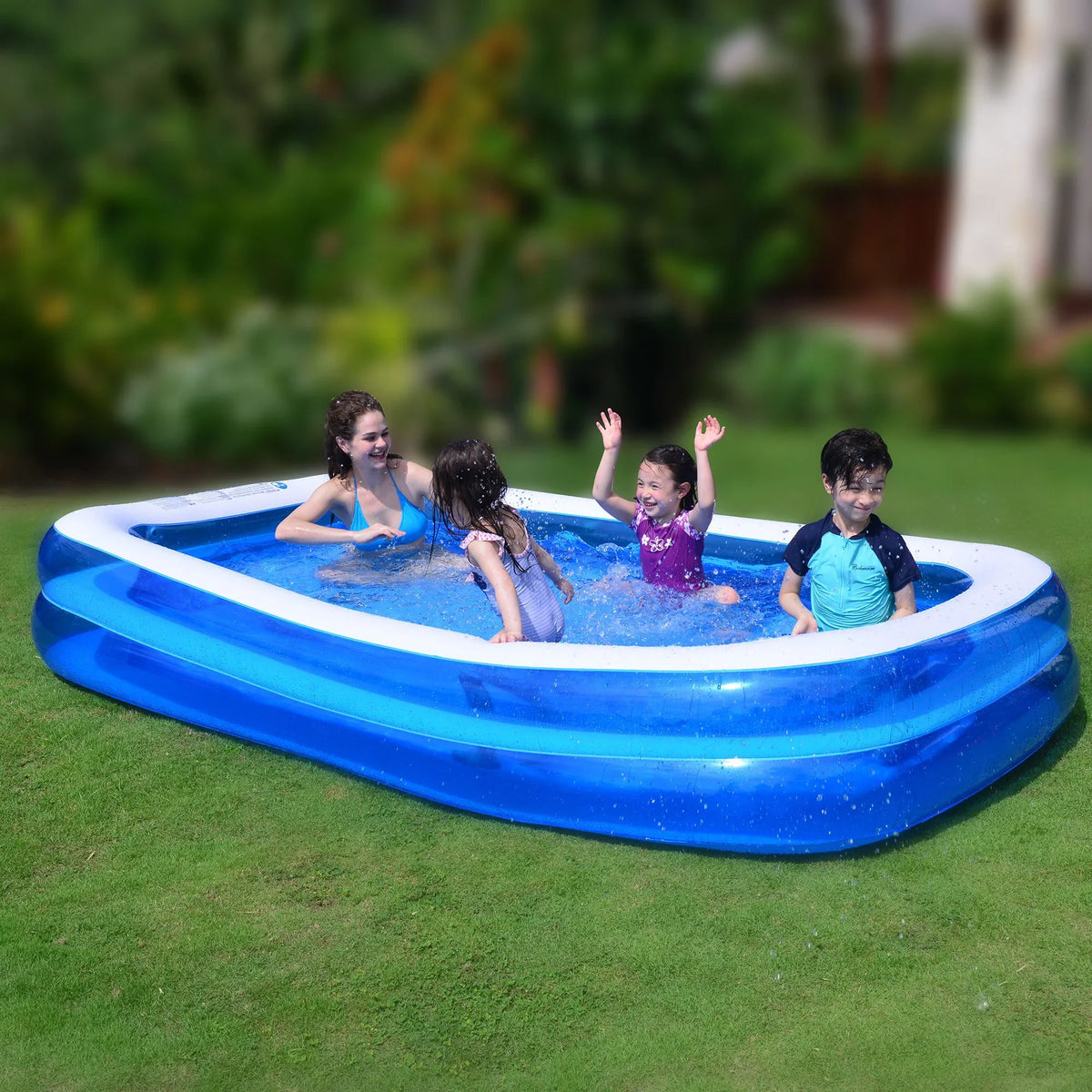 Central White and Inflatable Pool 10' Blue Swimming Pool Rectangular