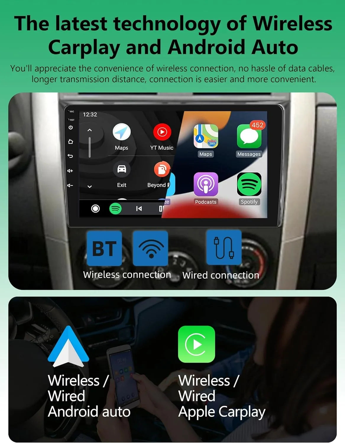 Auto, 2010 2011 Carplay with Camera,GPS Corolla Android THONZER 2009 Toyota Navigation,Bluetooth,SWC,WiFi,FM/RDS Car with Wireless Touch 2G+32G 2013 Screen Car Android Backup Radio 9” for 2012 Stereo